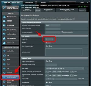 pantalla activar ssh router asus