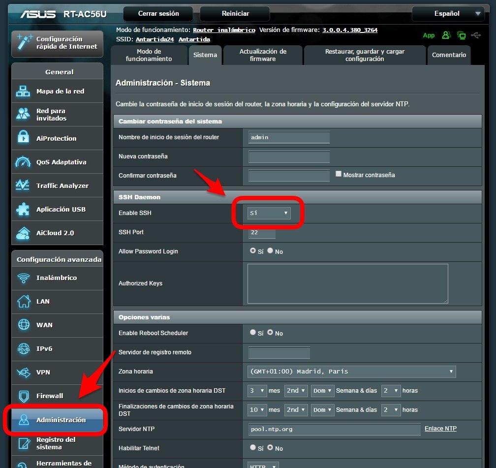 ampliar cobertura wifi - pantalla activar ssh router asus